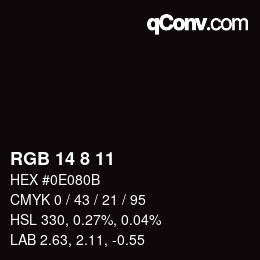 カラーコード: RGB 14 8 11 | qconv.com