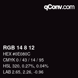 Color code: RGB 14 8 12 | qconv.com