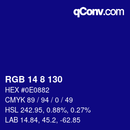 颜色代码: RGB 14 8 130 | qconv.com
