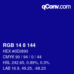 Color code: RGB 14 8 144 | qconv.com