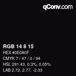 Color code: RGB 14 8 15 | qconv.com