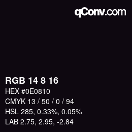 Color code: RGB 14 8 16 | qconv.com