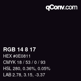 Color code: RGB 14 8 17 | qconv.com