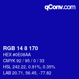 カラーコード: RGB 14 8 170 | qconv.com