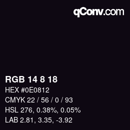 Color code: RGB 14 8 18 | qconv.com