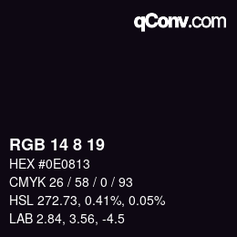 カラーコード: RGB 14 8 19 | qconv.com