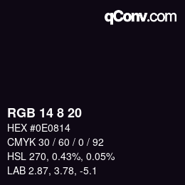 Color code: RGB 14 8 20 | qconv.com