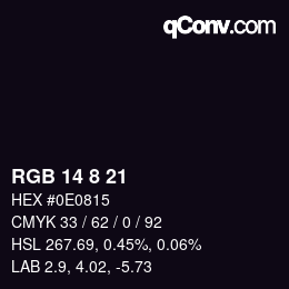 Farbcode: RGB 14 8 21 | qconv.com