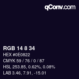 Color code: RGB 14 8 34 | qconv.com