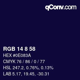 Color code: RGB 14 8 58 | qconv.com