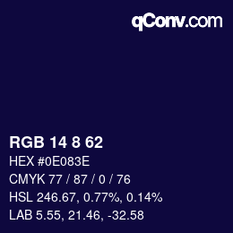 カラーコード: RGB 14 8 62 | qconv.com