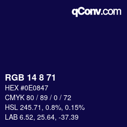 カラーコード: RGB 14 8 71 | qconv.com