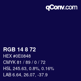 Farbcode: RGB 14 8 72 | qconv.com