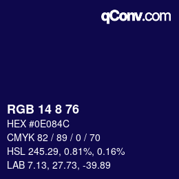 Color code: RGB 14 8 76 | qconv.com