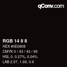 カラーコード: RGB 14 8 8 | qconv.com