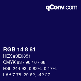Color code: RGB 14 8 81 | qconv.com