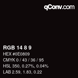 Color code: RGB 14 8 9 | qconv.com