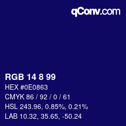 Color code: RGB 14 8 99 | qconv.com