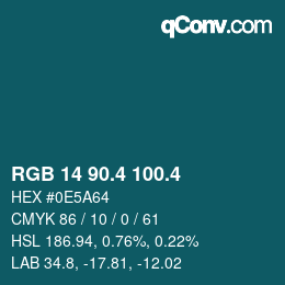 カラーコード: RGB 14 90.4 100.4 | qconv.com