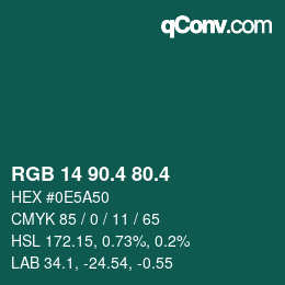 カラーコード: RGB 14 90.4 80.4 | qconv.com
