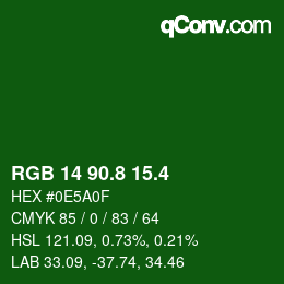カラーコード: RGB 14 90.8 15.4 | qconv.com