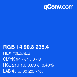 カラーコード: RGB 14 90.8 235.4 | qconv.com