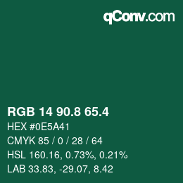 カラーコード: RGB 14 90.8 65.4 | qconv.com