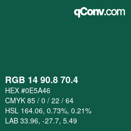 カラーコード: RGB 14 90.8 70.4 | qconv.com