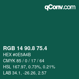 カラーコード: RGB 14 90.8 75.4 | qconv.com