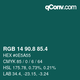 カラーコード: RGB 14 90.8 85.4 | qconv.com