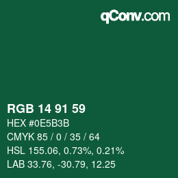 カラーコード: RGB 14 91 59 | qconv.com