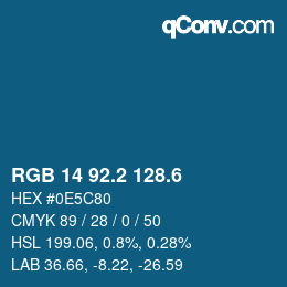 カラーコード: RGB 14 92.2 128.6 | qconv.com