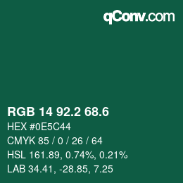 カラーコード: RGB 14 92.2 68.6 | qconv.com