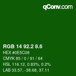 カラーコード: RGB 14 92.2 8.6 | qconv.com