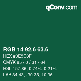 カラーコード: RGB 14 92.6 63.6 | qconv.com
