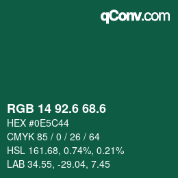カラーコード: RGB 14 92.6 68.6 | qconv.com
