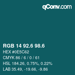 カラーコード: RGB 14 92.6 98.6 | qconv.com