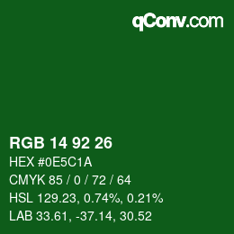 カラーコード: RGB 14 92 26 | qconv.com