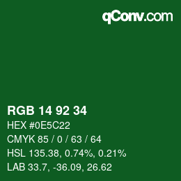 カラーコード: RGB 14 92 34 | qconv.com