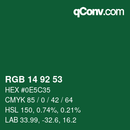 カラーコード: RGB 14 92 53 | qconv.com