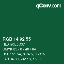 カラーコード: RGB 14 92 55 | qconv.com