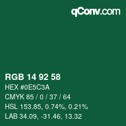 カラーコード: RGB 14 92 58 | qconv.com