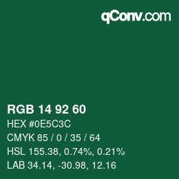 Color code: RGB 14 92 60 | qconv.com