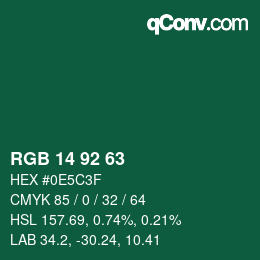 カラーコード: RGB 14 92 63 | qconv.com