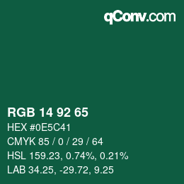 カラーコード: RGB 14 92 65 | qconv.com