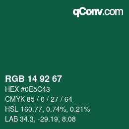 カラーコード: RGB 14 92 67 | qconv.com