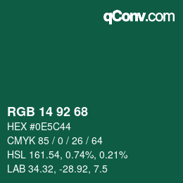 カラーコード: RGB 14 92 68 | qconv.com