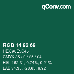 カラーコード: RGB 14 92 69 | qconv.com