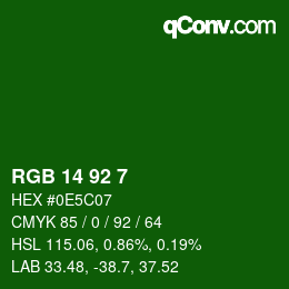 カラーコード: RGB 14 92 7 | qconv.com