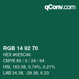 カラーコード: RGB 14 92 70 | qconv.com